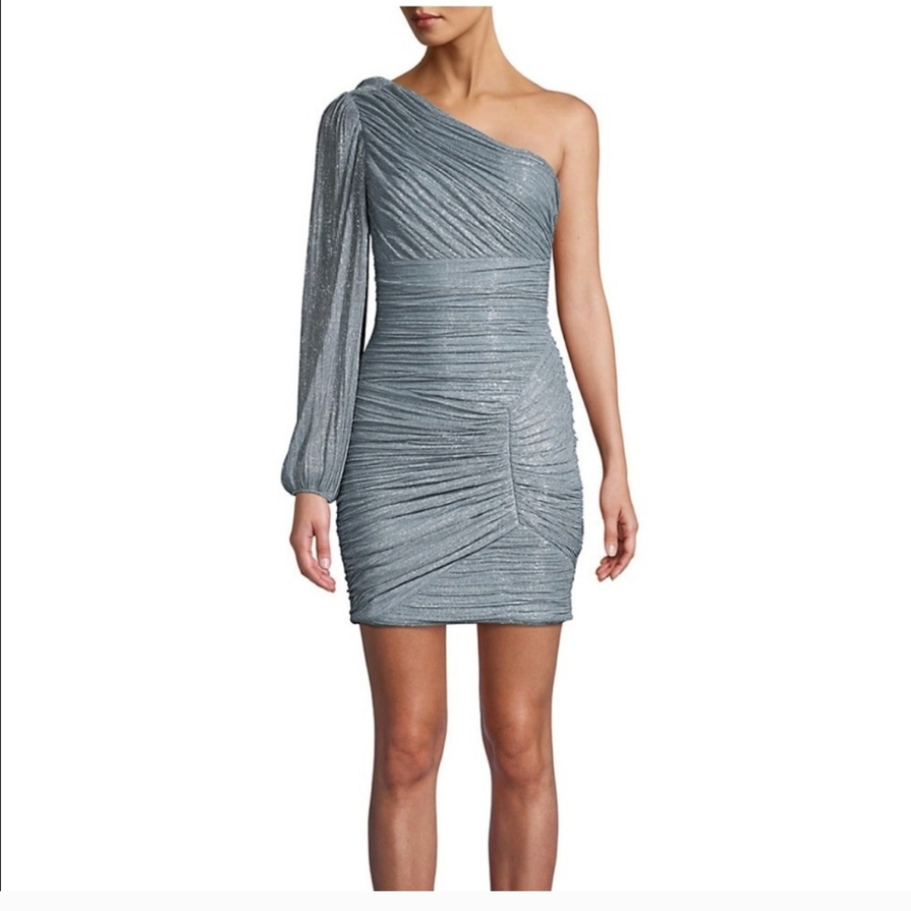 BCBGMaxAzria Blue Asymmetrical Ruched One Shoulder Dress - Picture 2 of 6
